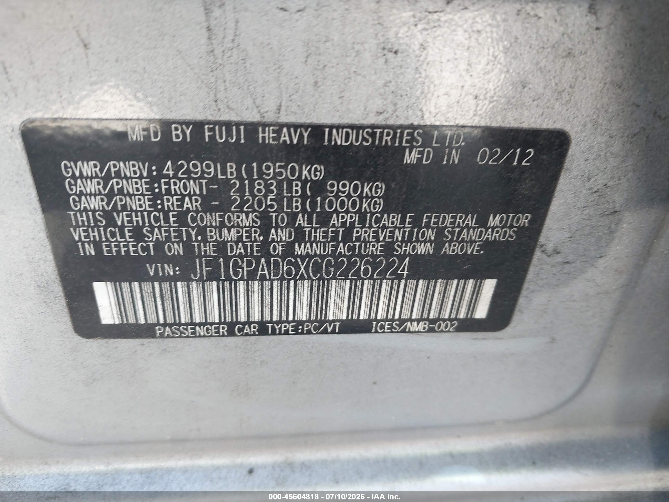 2012 Subaru Impreza 2.0i Premium Gray vin: JF1GPAD6XCG226224