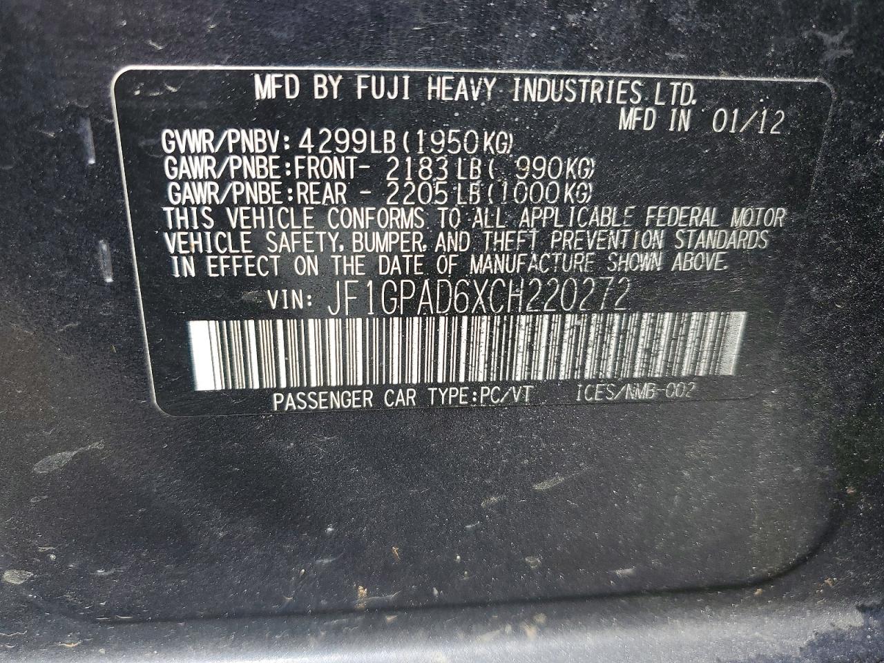 2012 Subaru Impreza Premium Gray vin: JF1GPAD6XCH220272