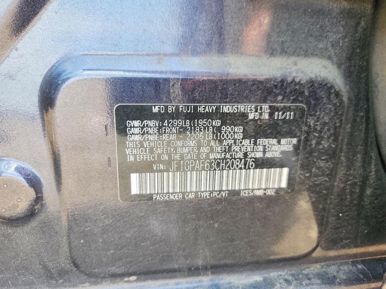 2012 Subaru Impreza Premium Gray vin: JF1GPAF63CH208476