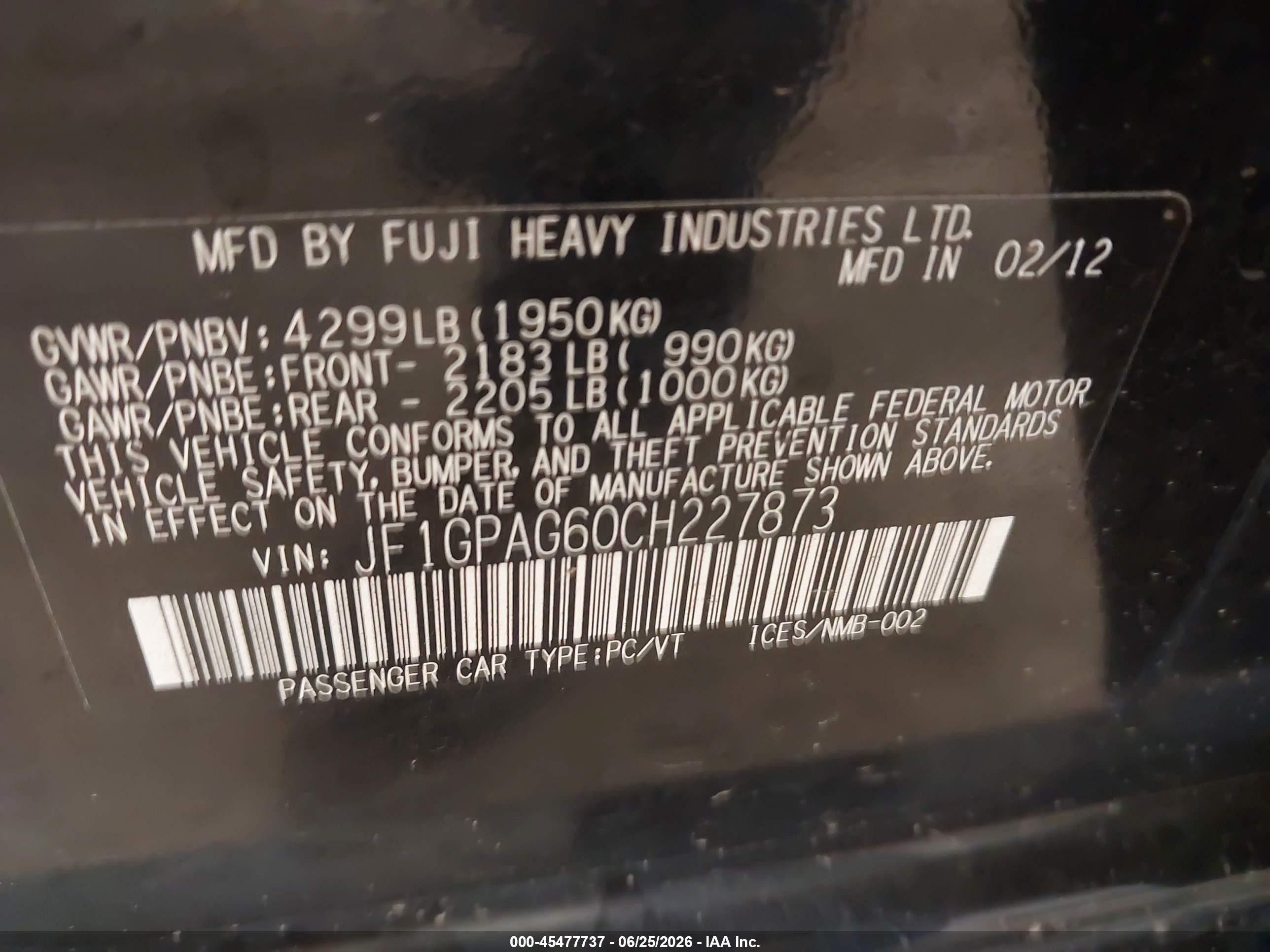 2012 Subaru Impreza 2.0i Limited Black vin: JF1GPAG60CH227873
