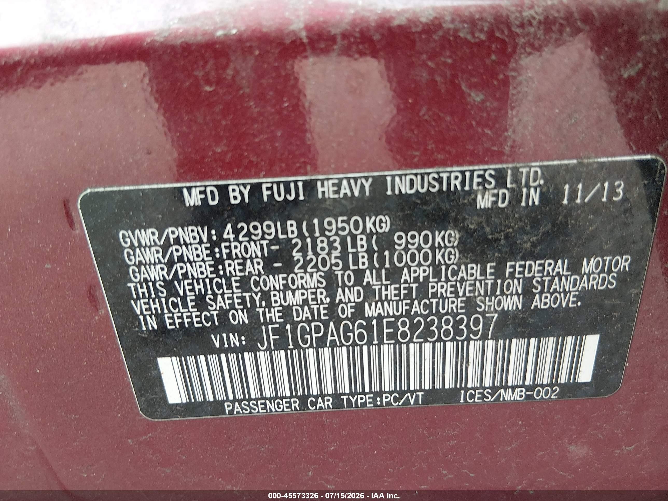 2014 Subaru Impreza 2.0i Limited Красный vin: JF1GPAG61E8238397