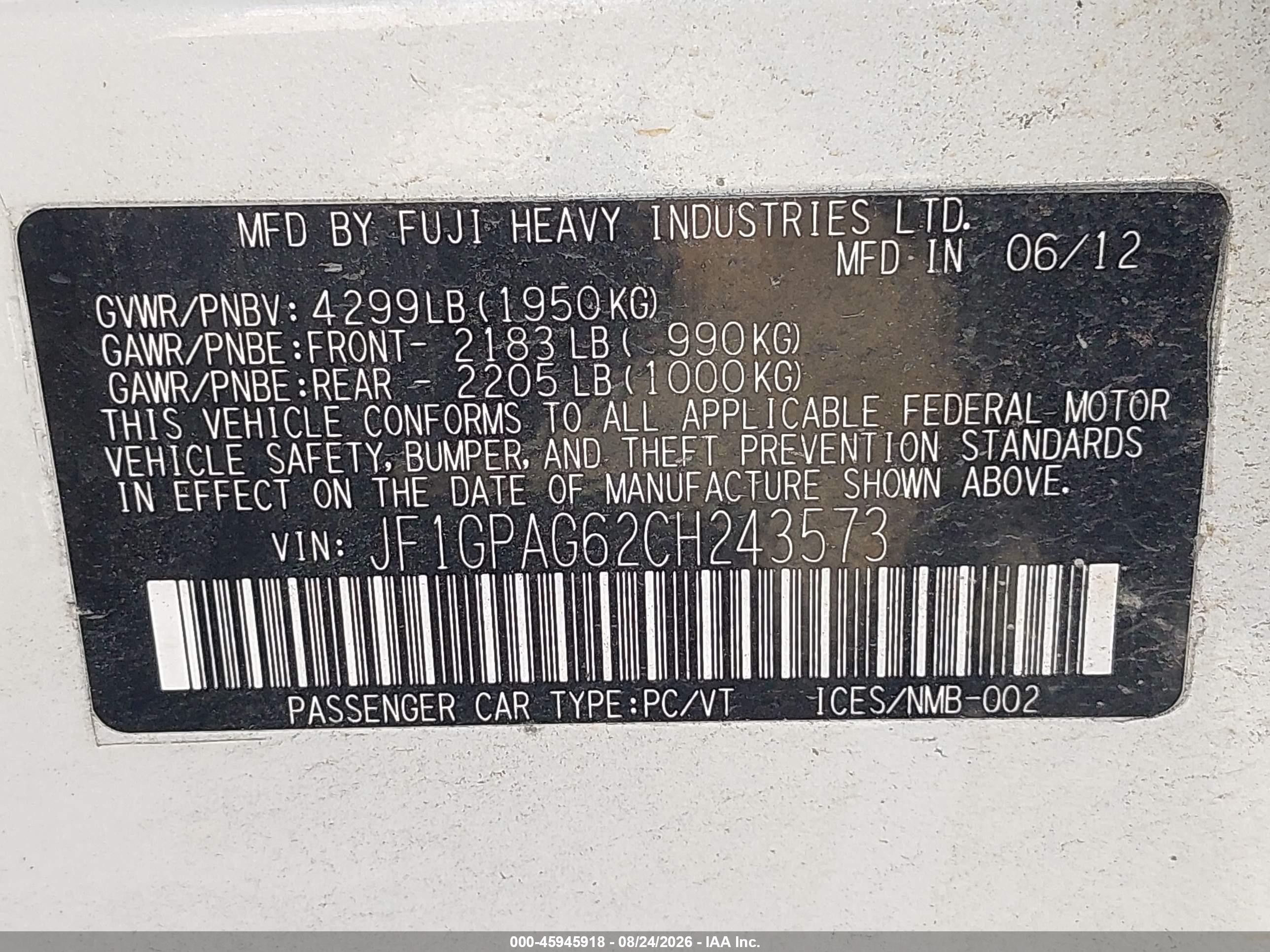 2012 Subaru Impreza 2.0i Limited White vin: JF1GPAG62CH243573
