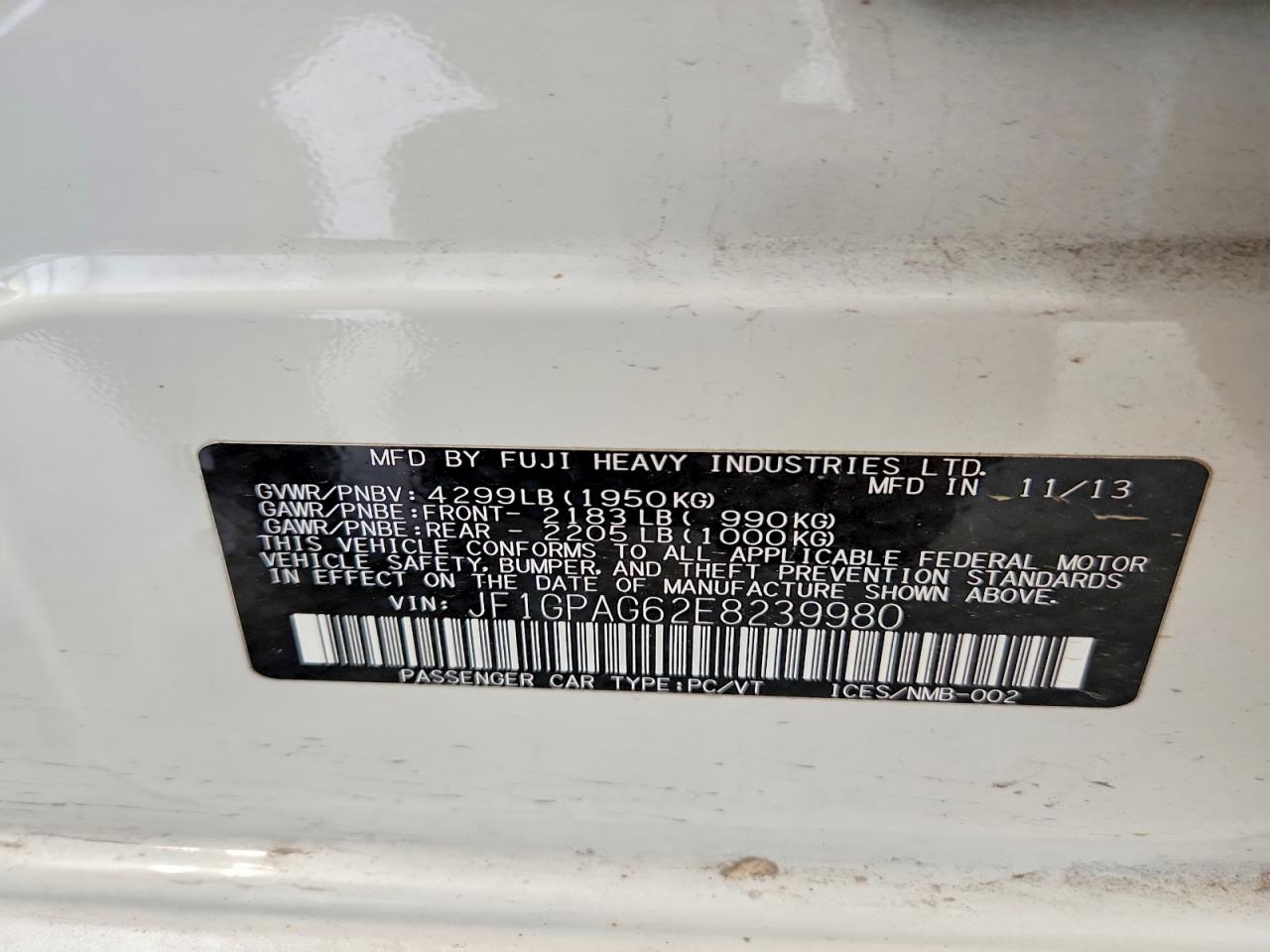 2014 Subaru Impreza Limited White vin: JF1GPAG62E8239980