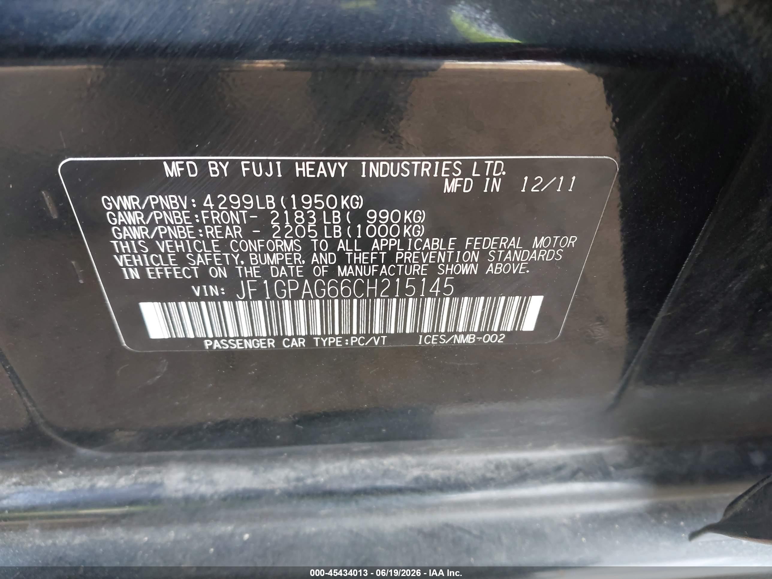 2012 Subaru Impreza 2.0i Limited Black vin: JF1GPAG66CH215145