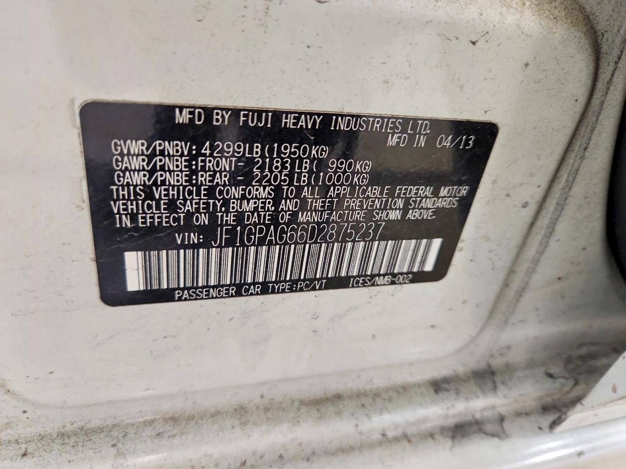 2013 Subaru Impreza Limited White vin: JF1GPAG66D2875237
