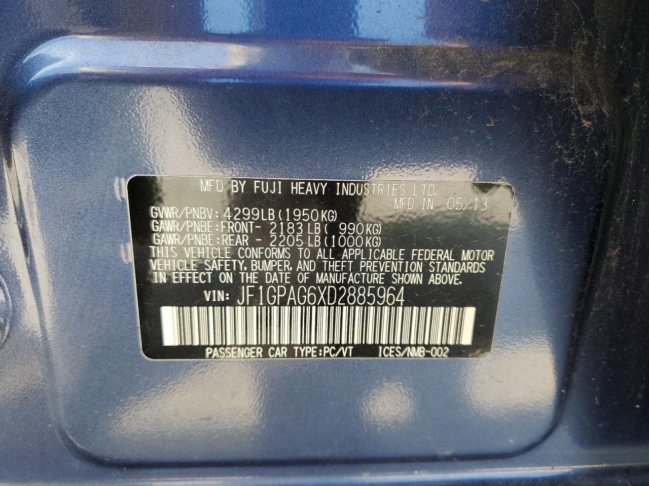 2013 Subaru Impreza Limited Blue vin: JF1GPAG6XD2885964