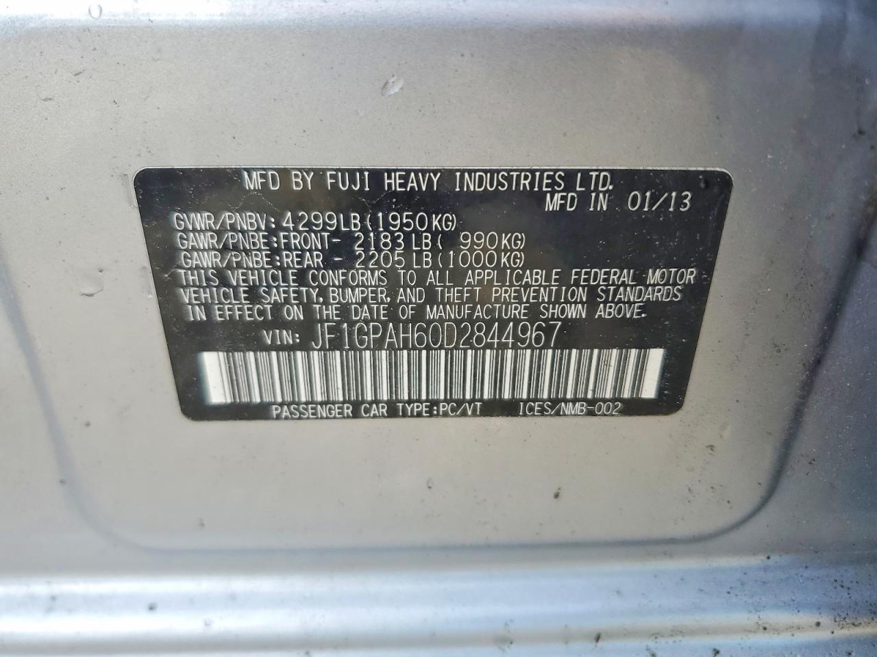 2013 Subaru Impreza Limited Silver vin: JF1GPAH60D2844967