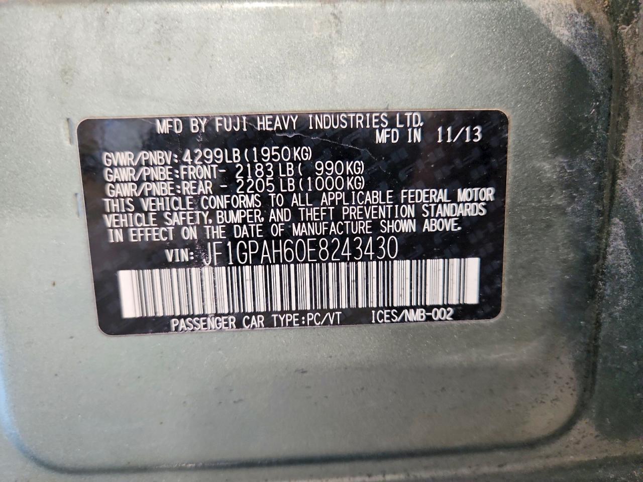 2014 Subaru Impreza Limited Green vin: JF1GPAH60E8243430