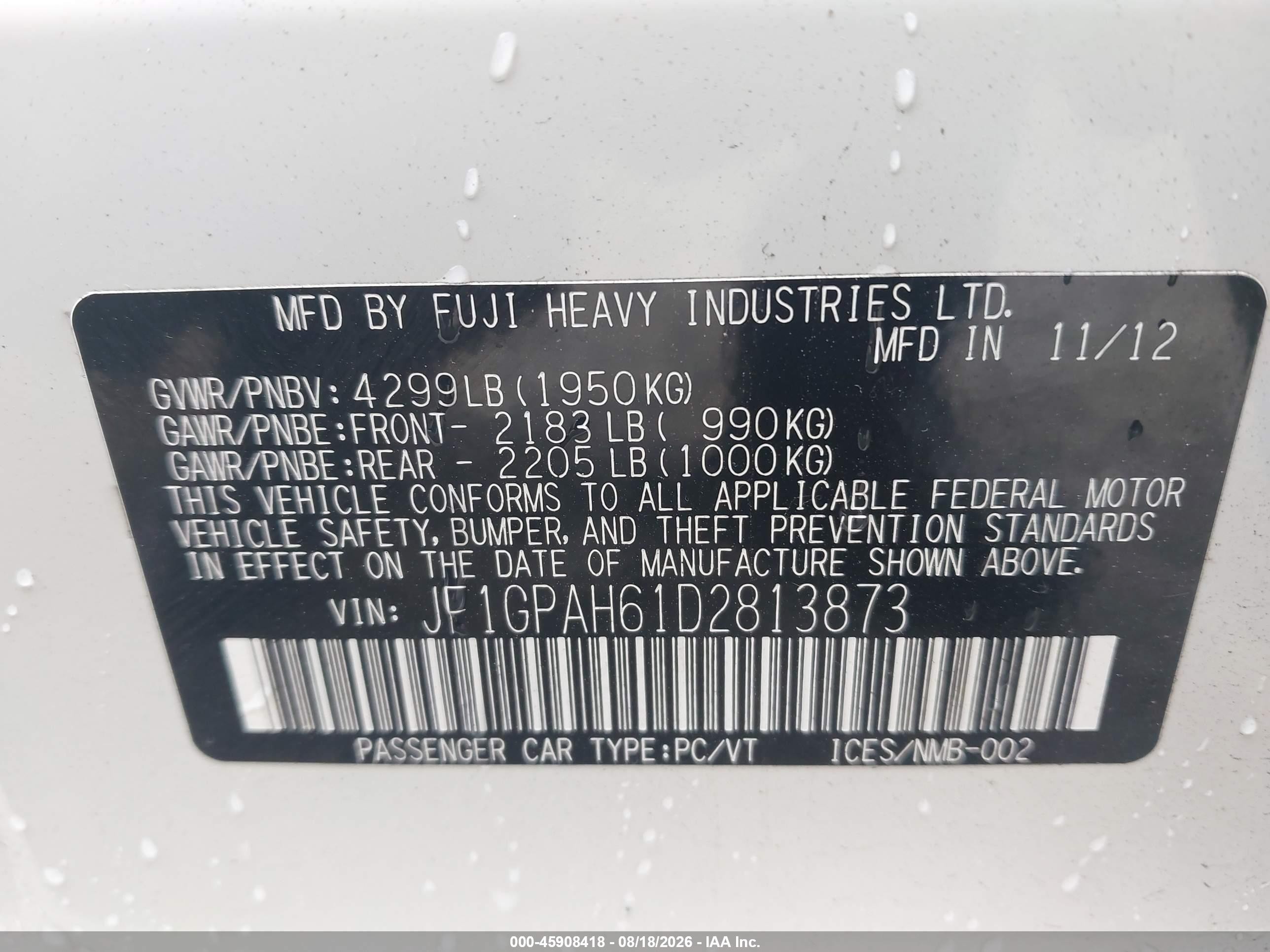 2013 Subaru Impreza 2.0i Limited White vin: JF1GPAH61D2813873
