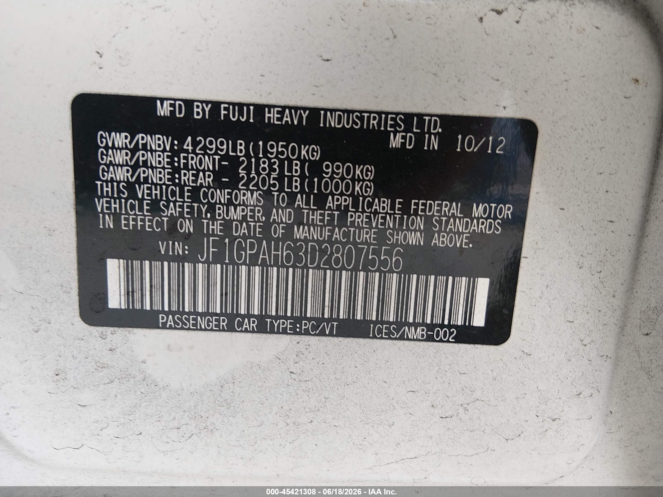 2013 Subaru Impreza 2.0i Limited White vin: JF1GPAH63D2807556