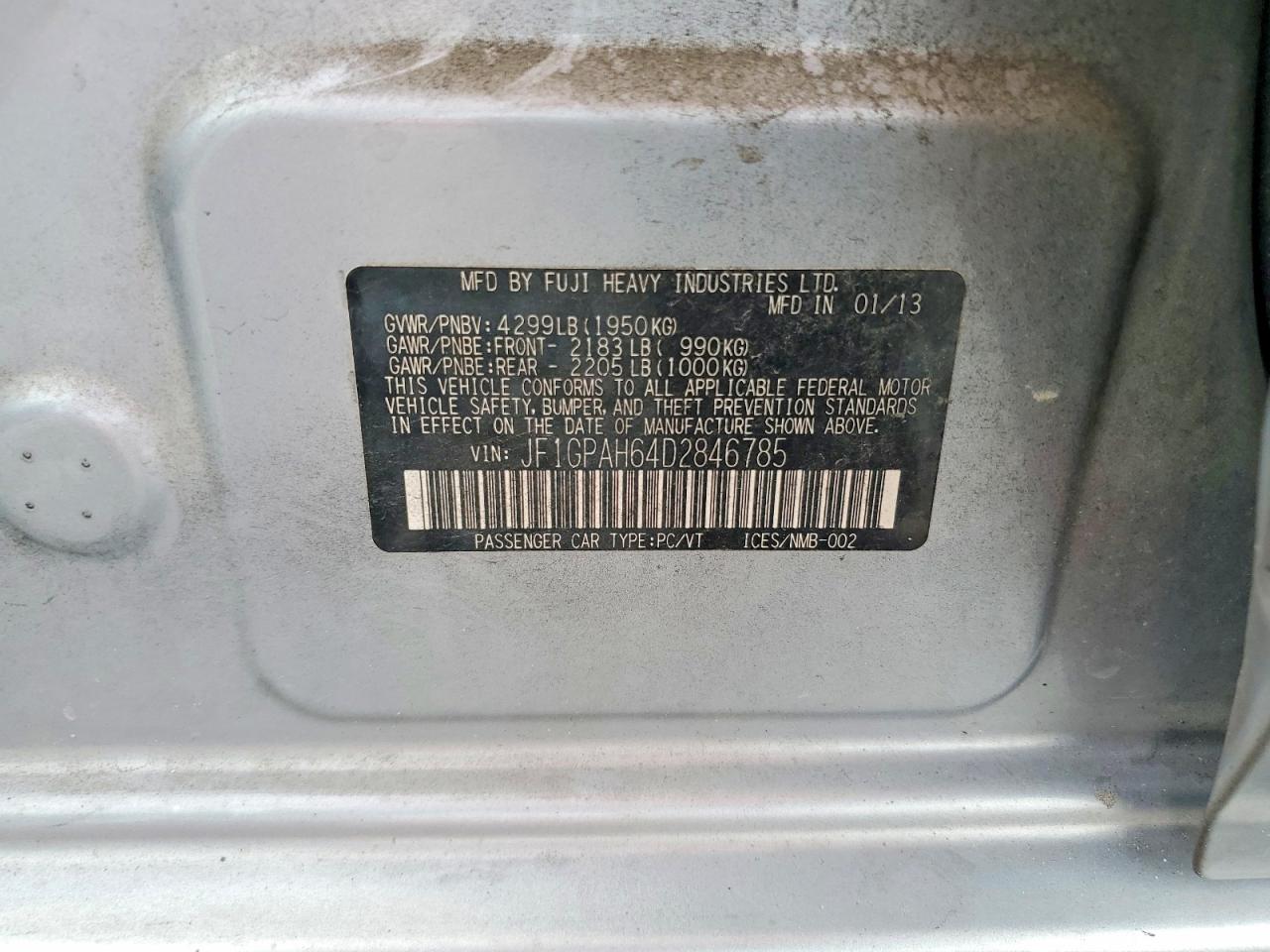 2013 Subaru Impreza Limited Silver vin: JF1GPAH64D2846785