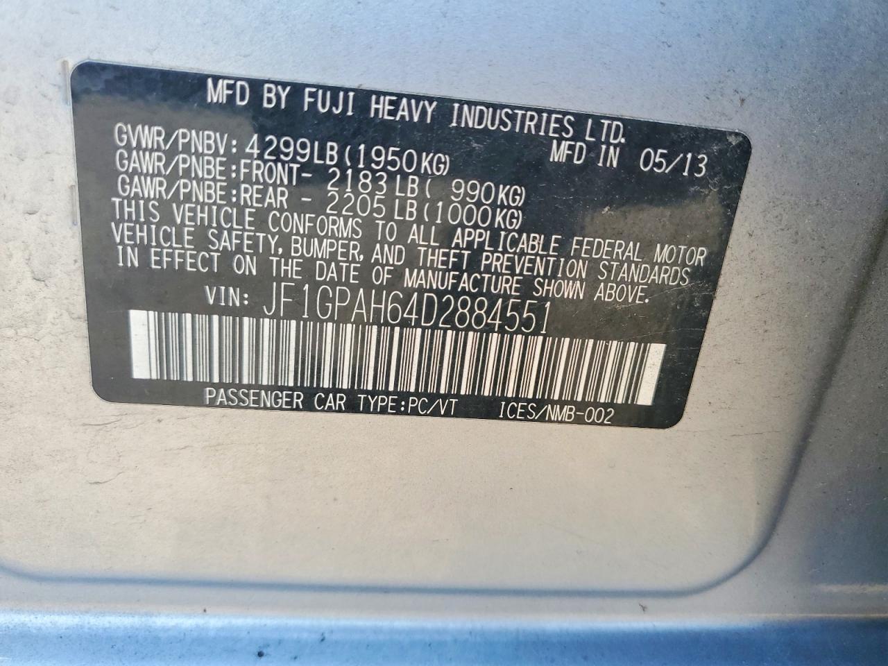 2013 Subaru Impreza Limited Silver vin: JF1GPAH64D2884551