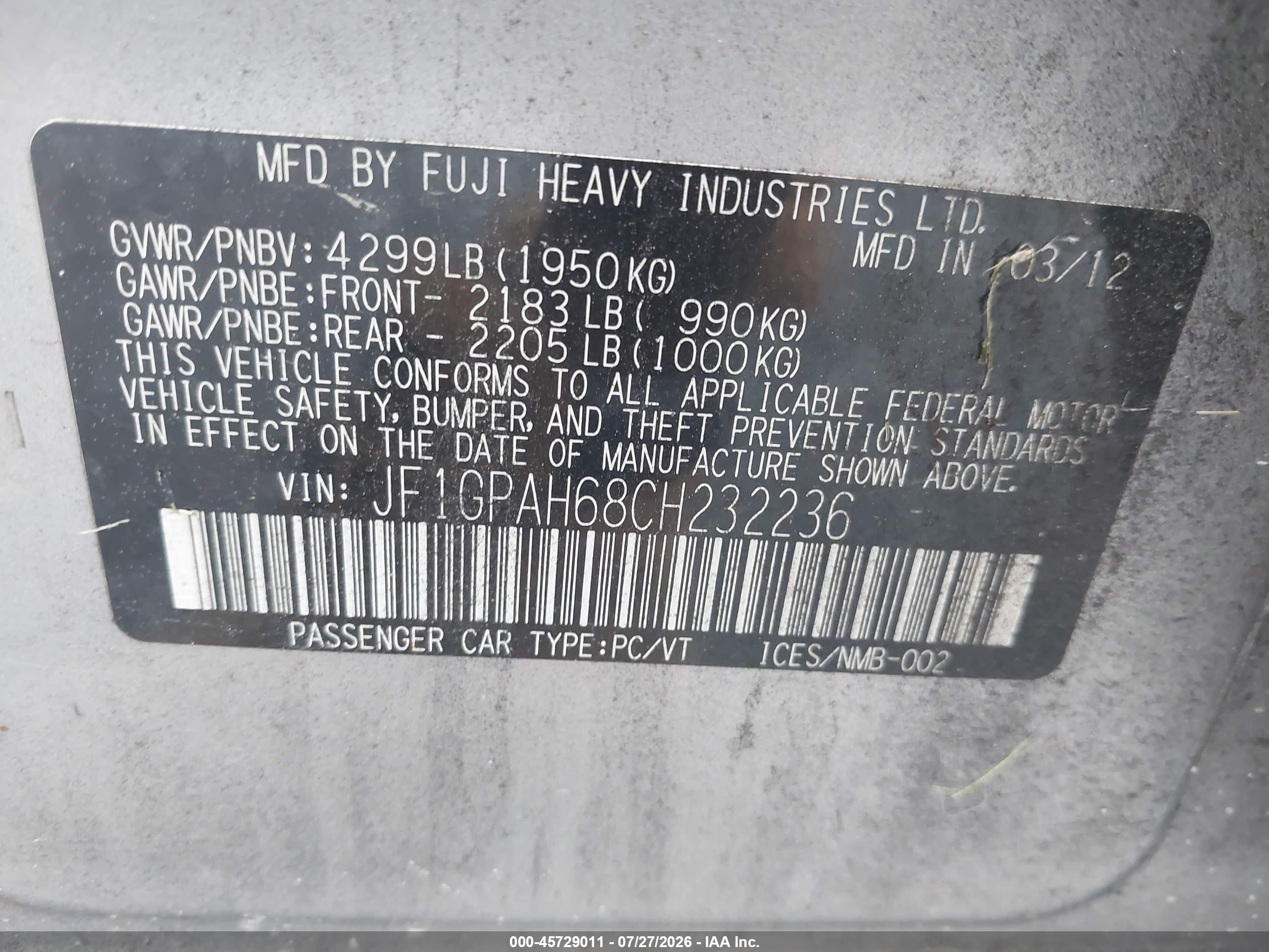 2012 Subaru Impreza 2.0i Limited Серебряный vin: JF1GPAH68CH232236