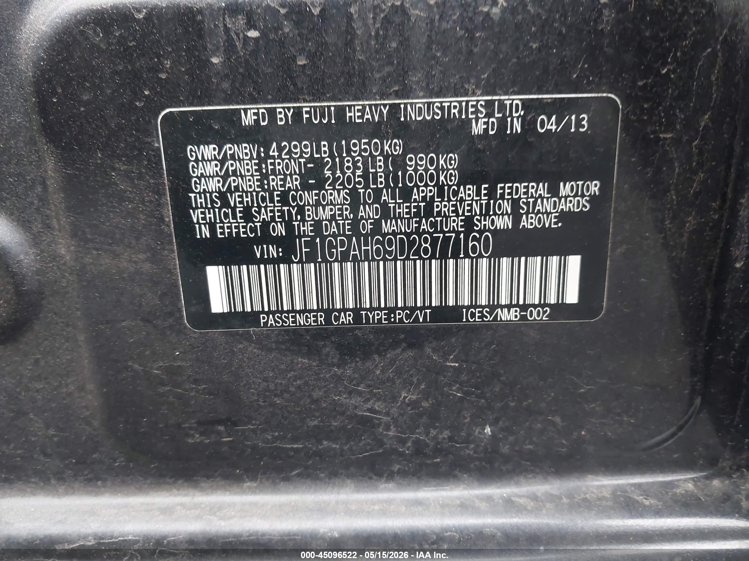 2013 Subaru Impreza 2.0i Limited Black vin: JF1GPAH69D2877160