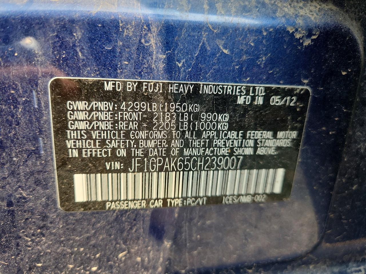 2012 Subaru Impreza Limited Blue vin: JF1GPAK65CH239007