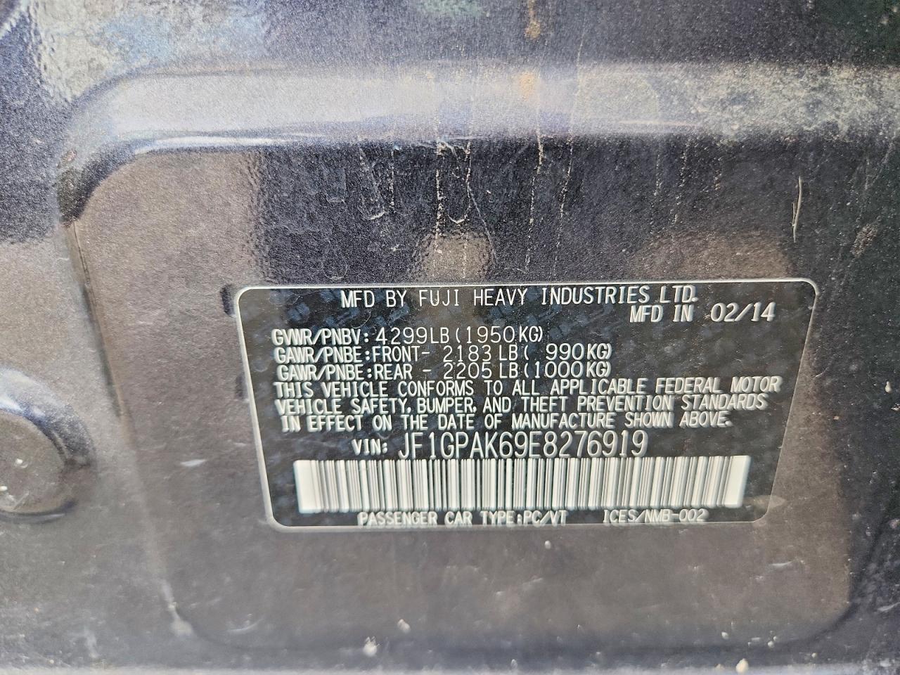 2014 Subaru Impreza Limited Угольный vin: JF1GPAK69E8276919