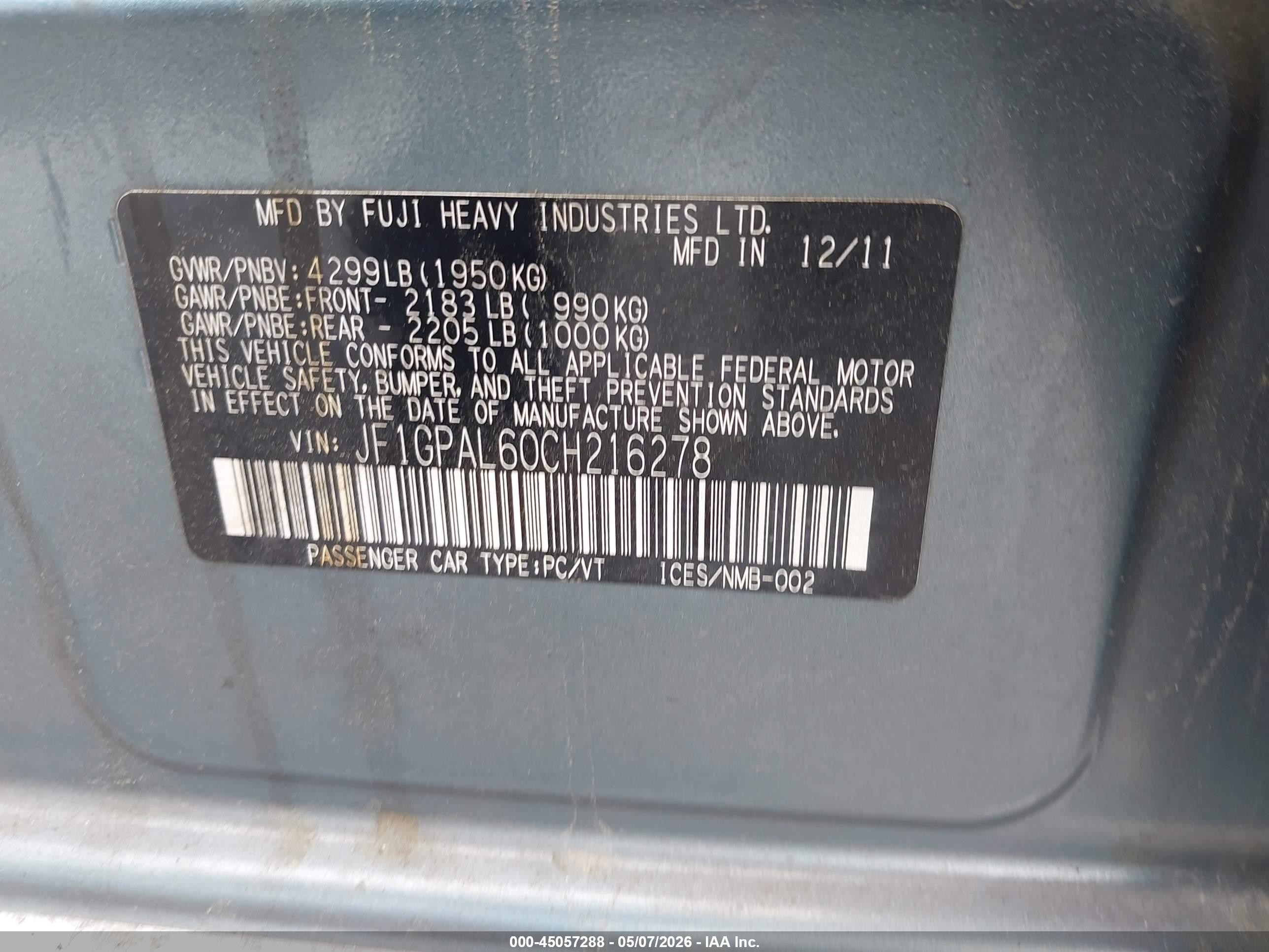 2012 Subaru Impreza 2.0i Sport Premium Blue vin: JF1GPAL60CH216278