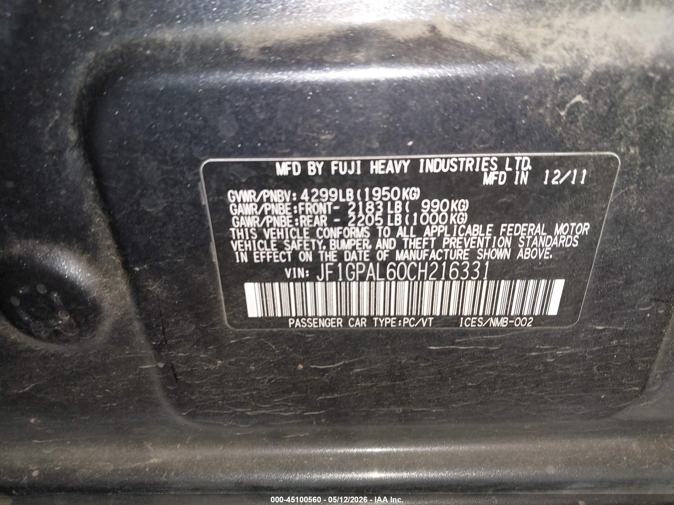 2012 Subaru Impreza 2.0i Sport Premium Gray vin: JF1GPAL60CH216331