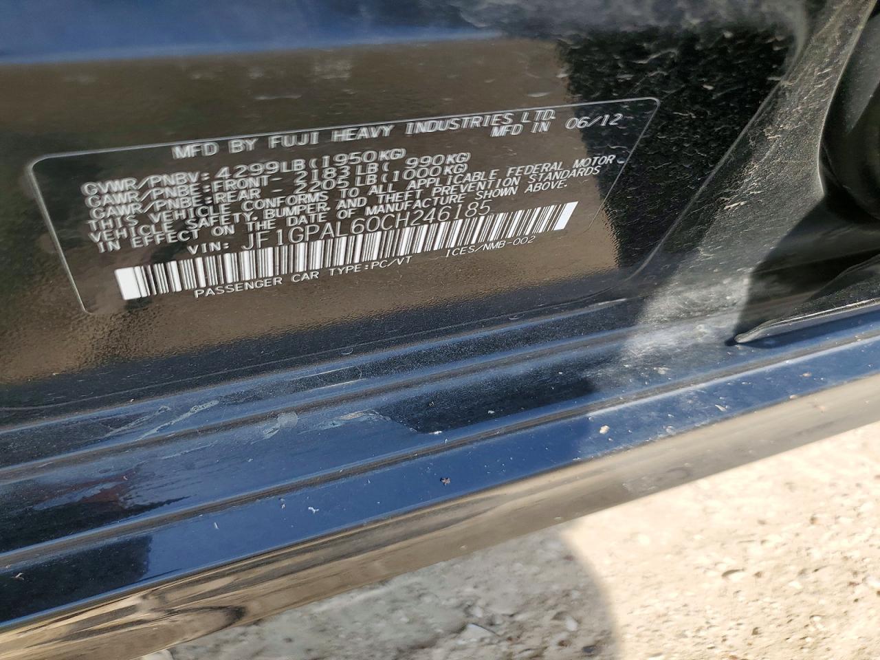 2012 Subaru Impreza Sport Premium Черный vin: JF1GPAL60CH246185