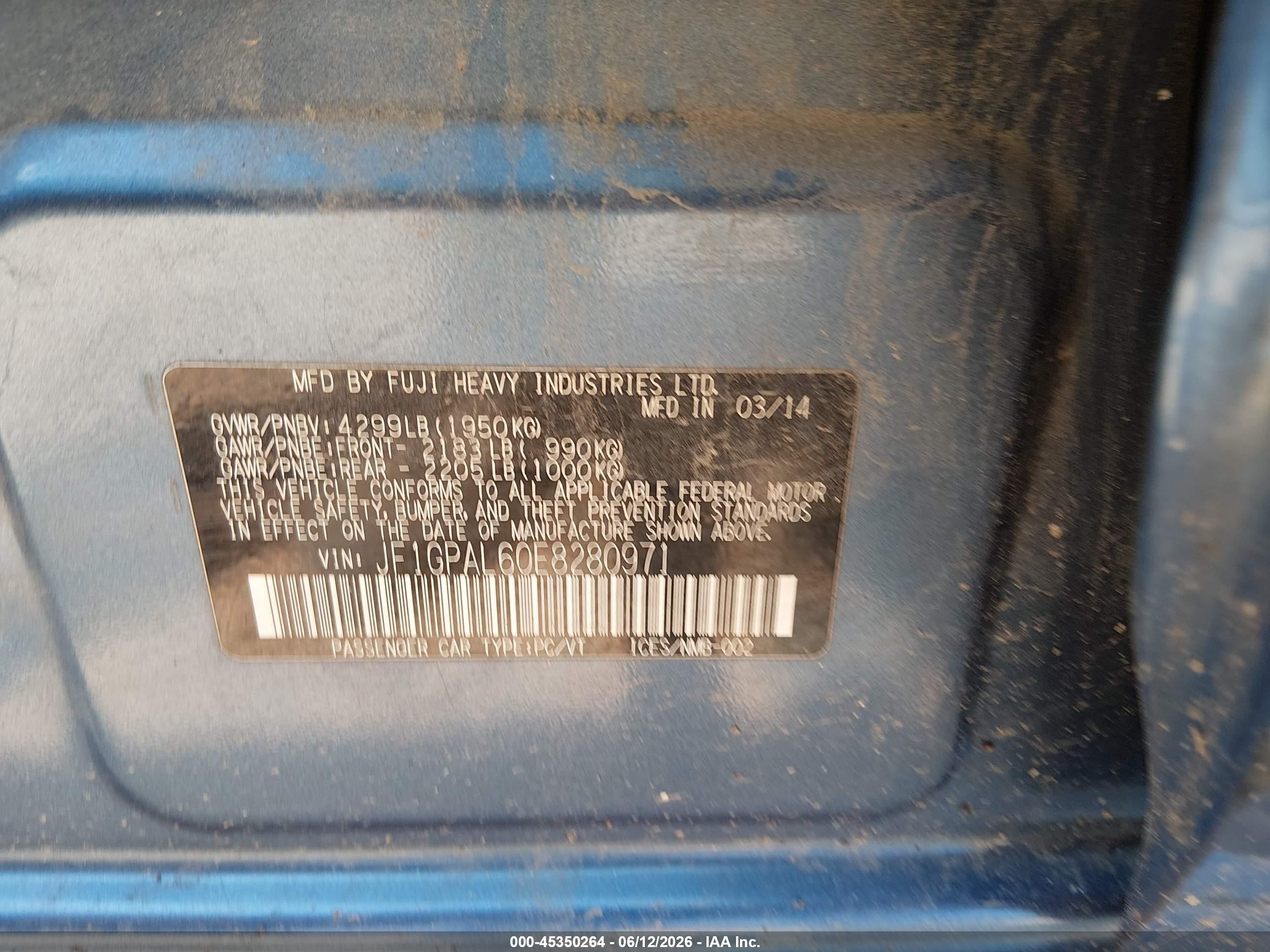 2014 Subaru Impreza 2.0i Sport Premium Blue vin: JF1GPAL60E8280971