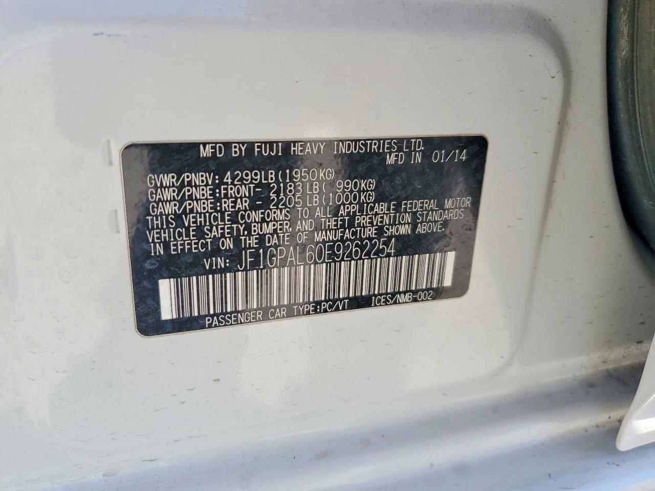 2014 Subaru Impreza Sport Premium White vin: JF1GPAL60E9262254
