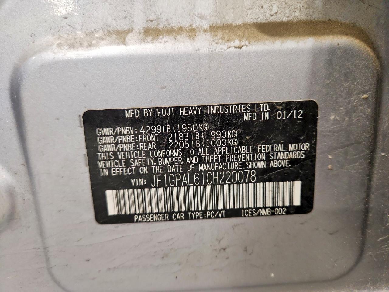 2012 Subaru Impreza Sport Premium Серебряный vin: JF1GPAL61CH220078