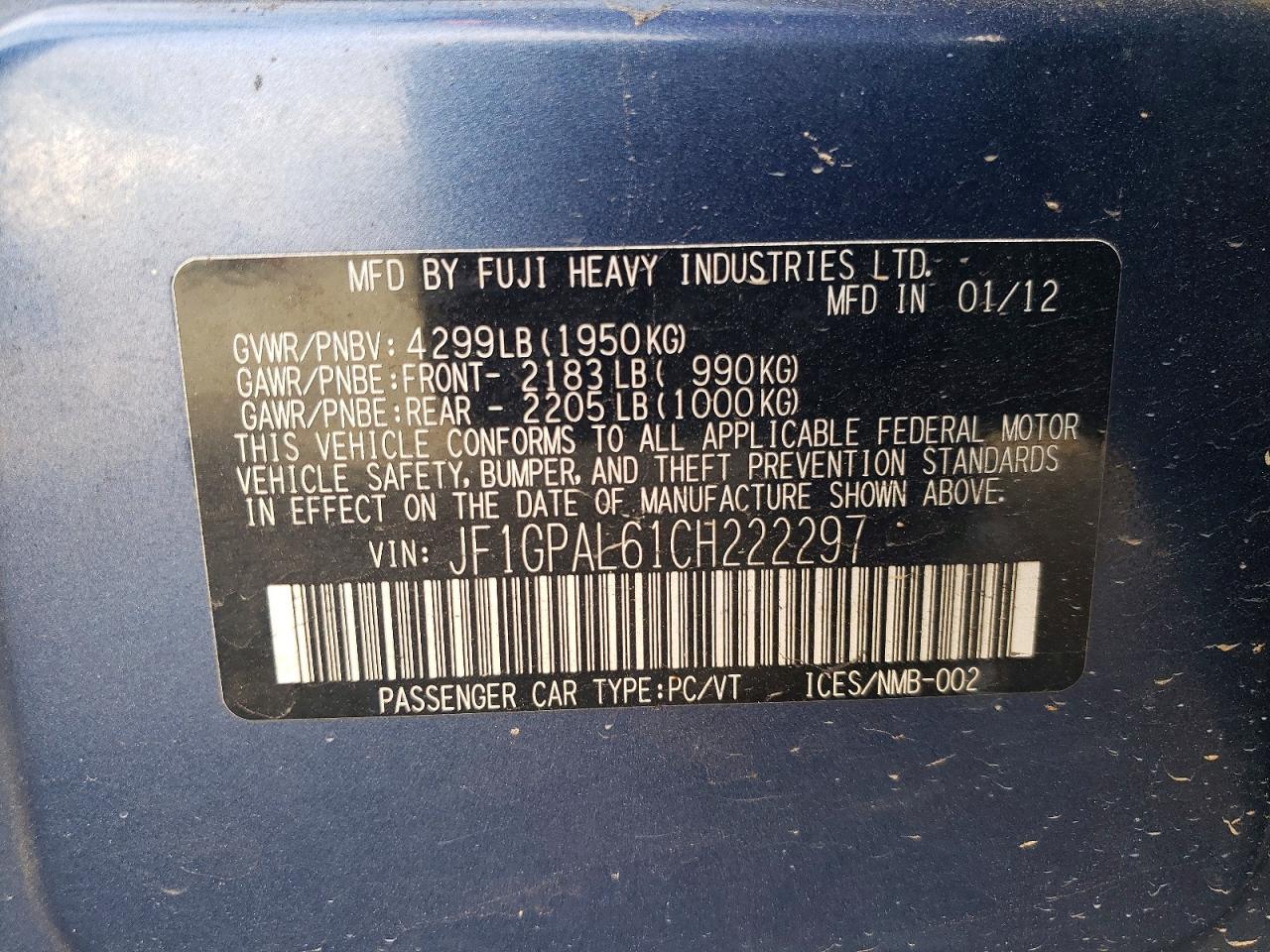 2012 Subaru Impreza Sport Premium Blue vin: JF1GPAL61CH222297