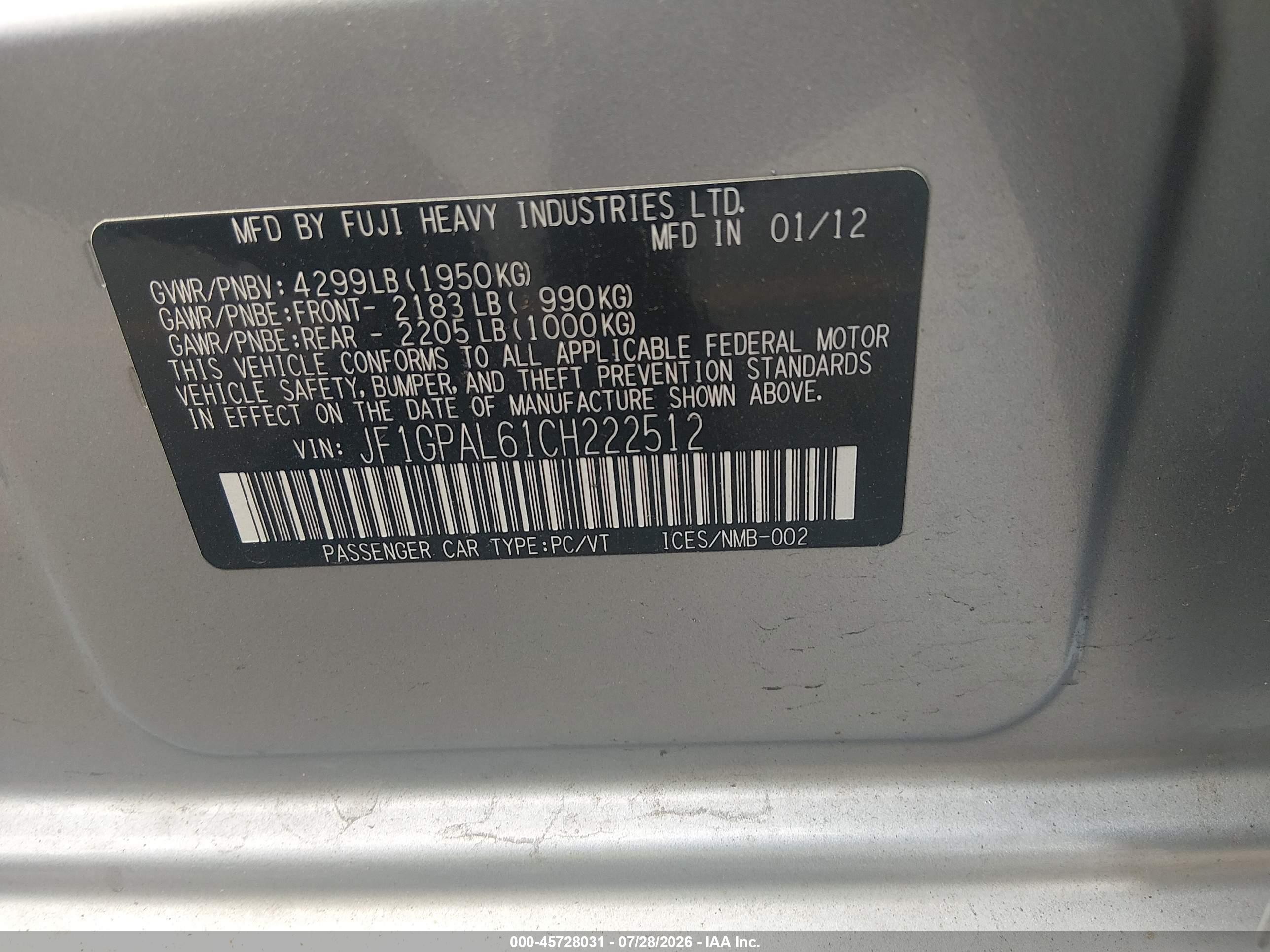 2012 Subaru Impreza 2.0i Sport Premium Silver vin: JF1GPAL61CH222512