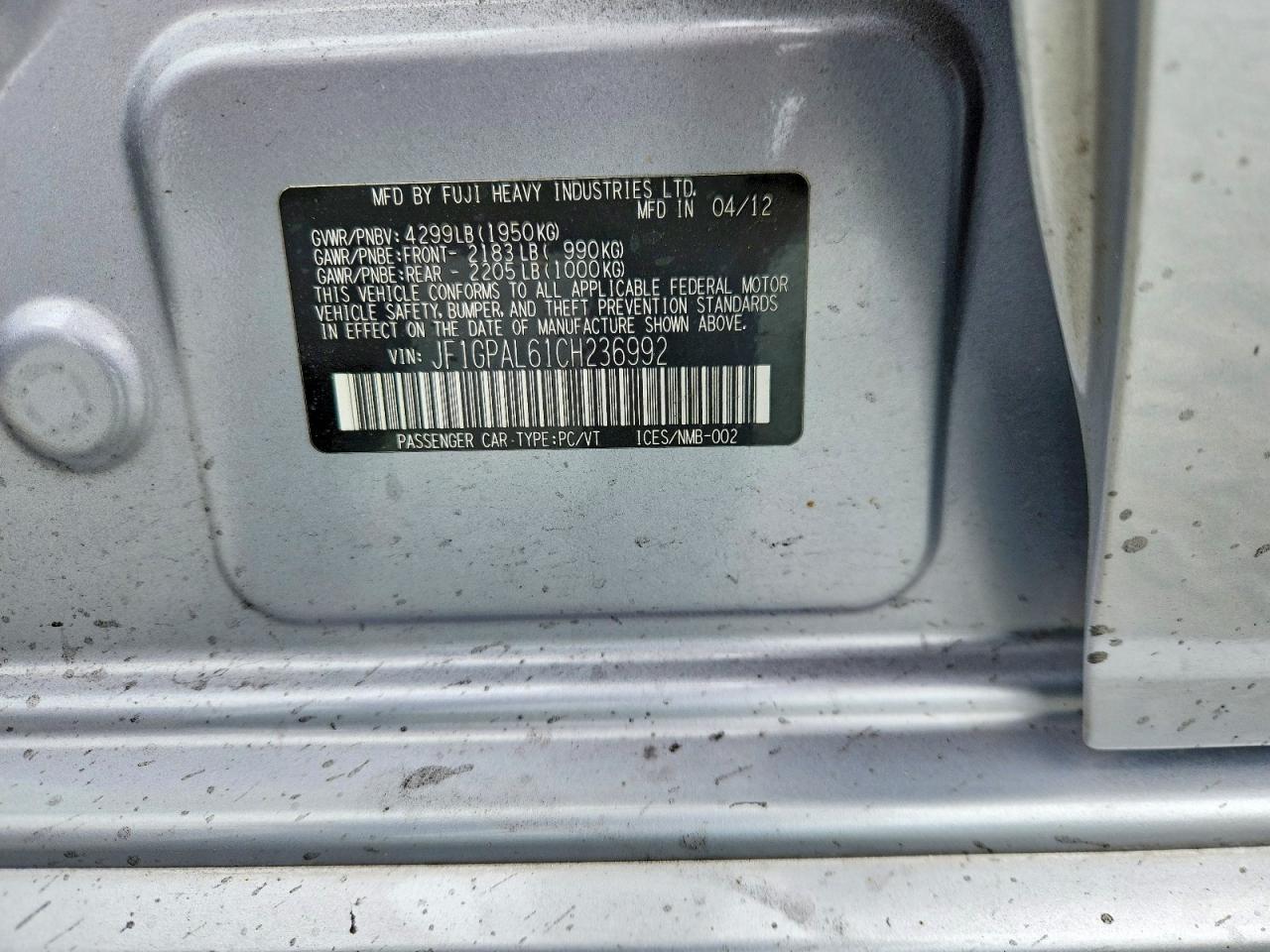 2012 Subaru Impreza Sport Premium Silver vin: JF1GPAL61CH236992