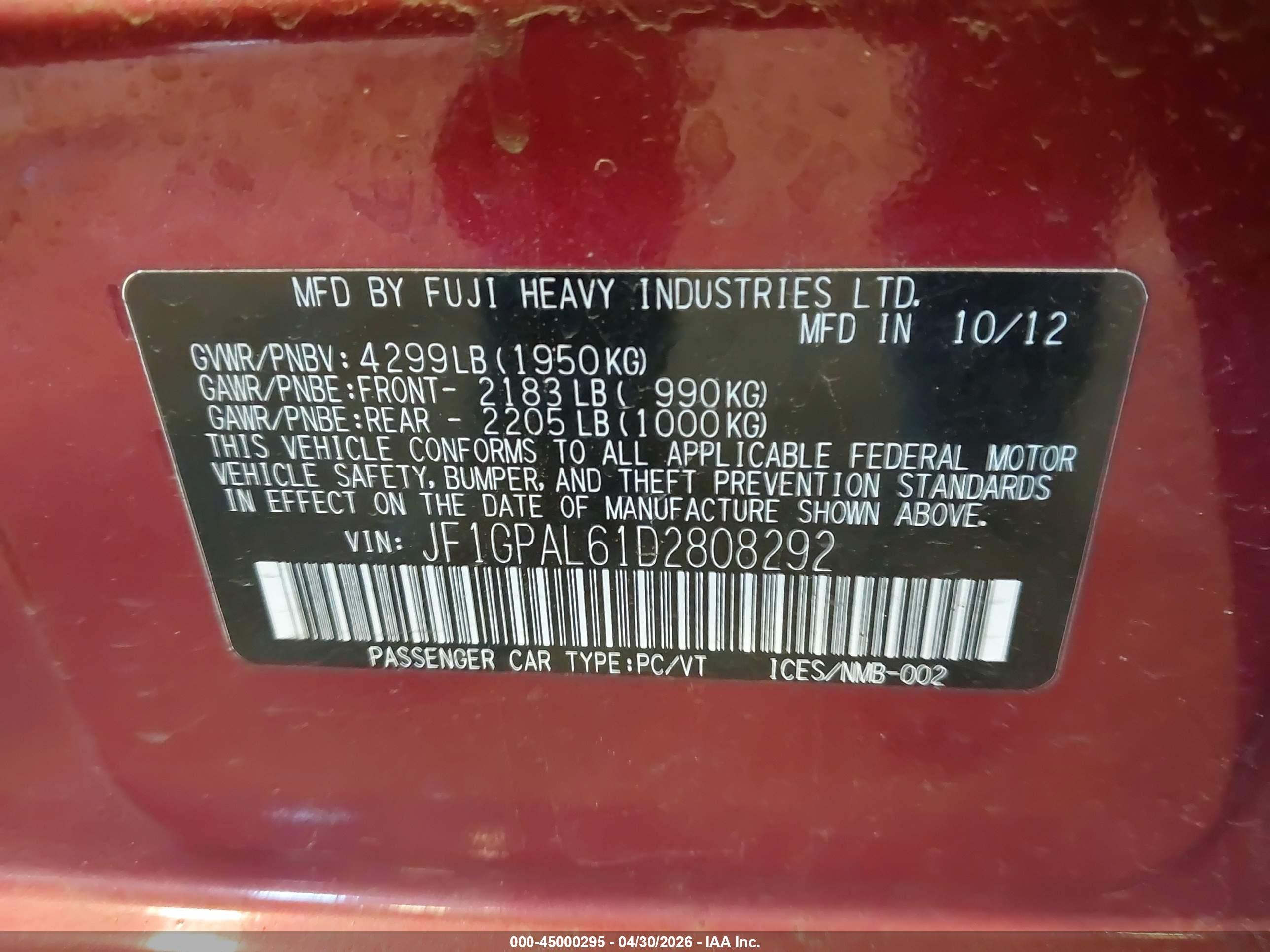 2013 Subaru Impreza 2.0i Sport Premium Red vin: JF1GPAL61D2808292