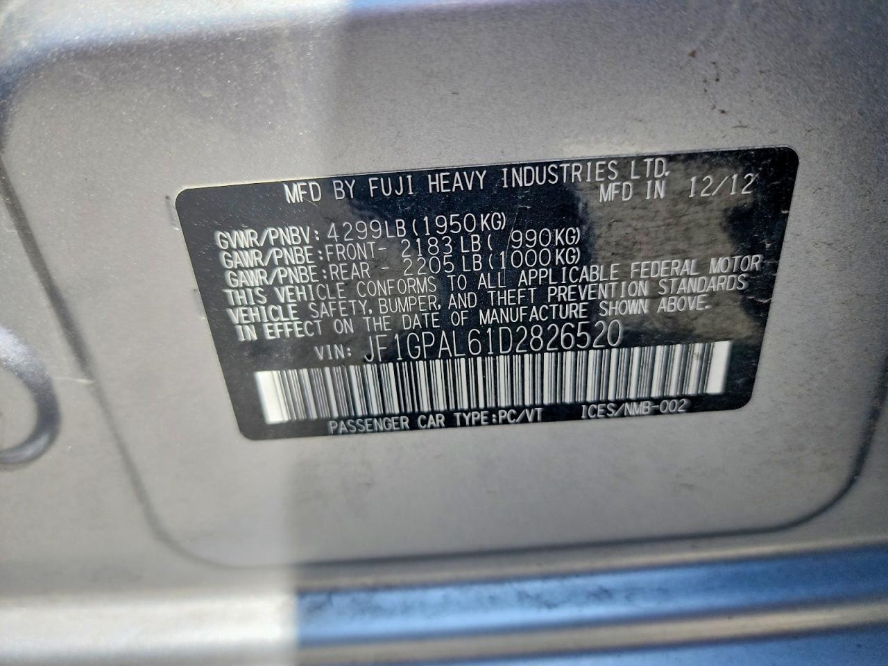 2013 Subaru Impreza Sport Premium Silver vin: JF1GPAL61D2826520