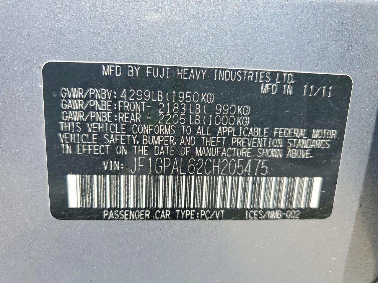 2012 Subaru Impreza Sport Premium Silver vin: JF1GPAL62CH205475