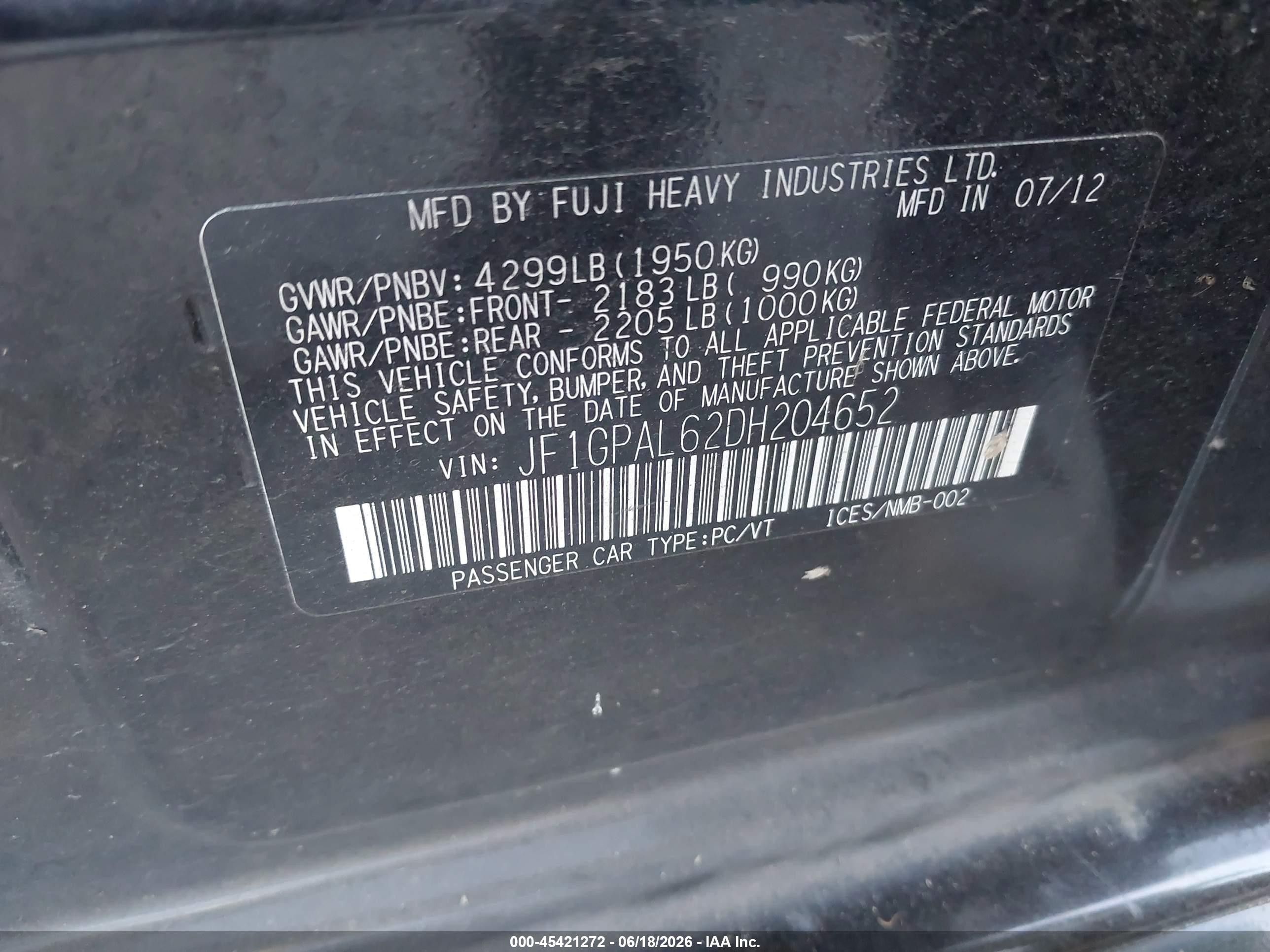 2013 Subaru Impreza 2.0i Sport Premium Black vin: JF1GPAL62DH204652