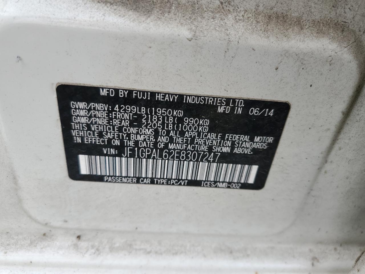 2014 Subaru Impreza Sport Premium White vin: JF1GPAL62E8307247