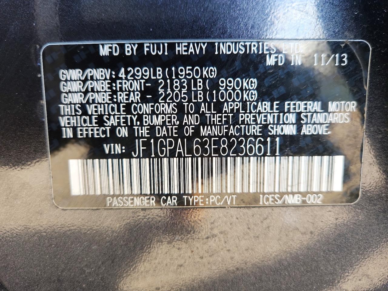2014 Subaru Impreza Sport Premium Charcoal vin: JF1GPAL63E8236611