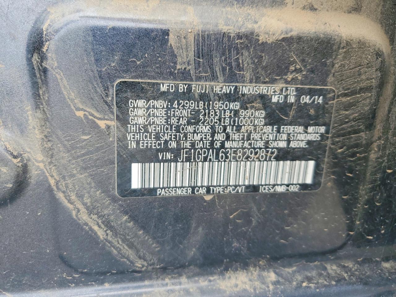 2014 Subaru Impreza Sport Premium Charcoal vin: JF1GPAL63E8292872