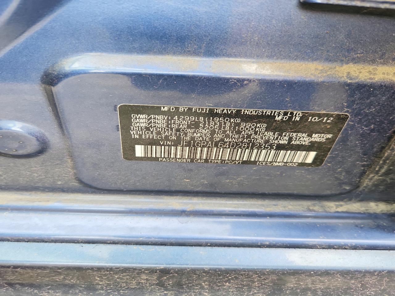 2013 Subaru Impreza Sport Premium Blue vin: JF1GPAL64D2812353