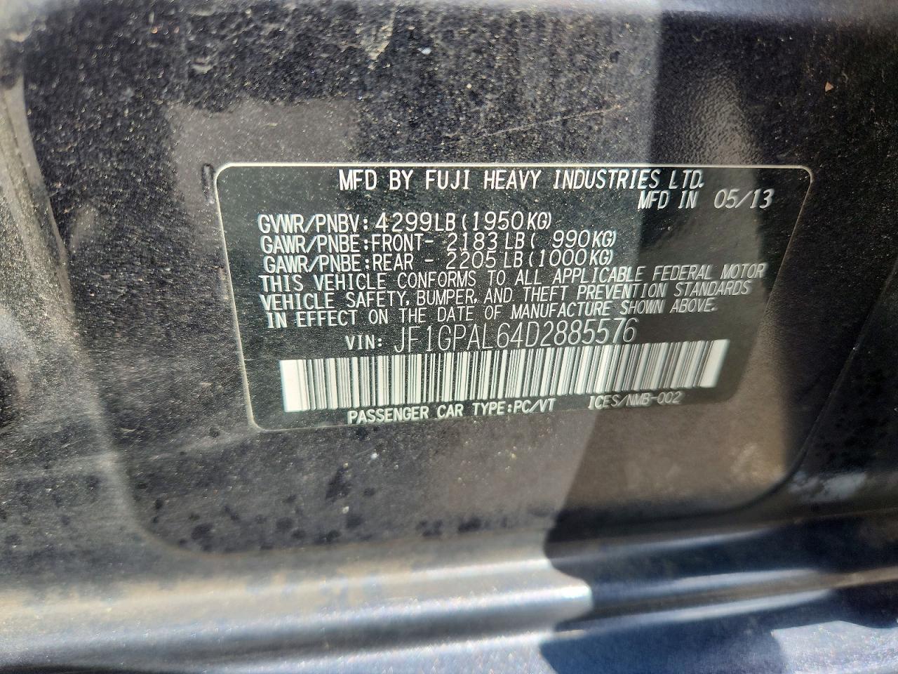 2013 Subaru Impreza Sport Premium Charcoal vin: JF1GPAL64D2885576