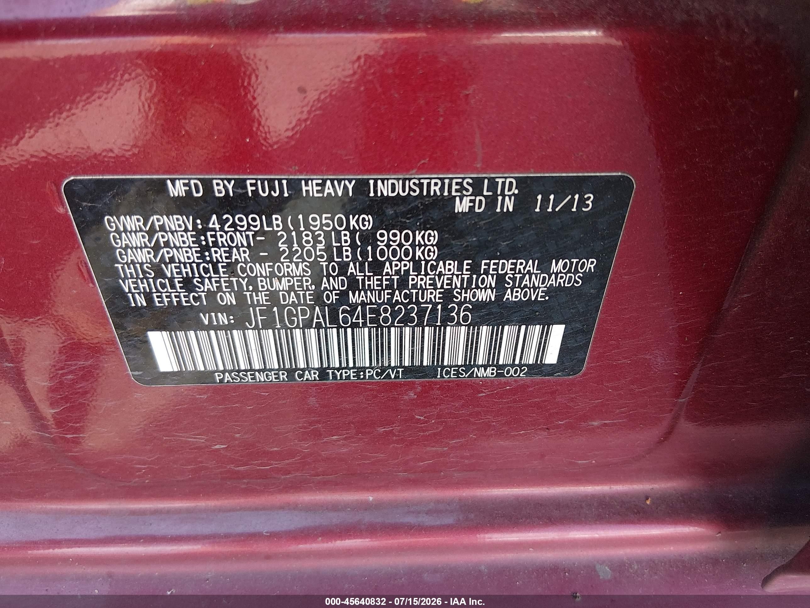 2014 Subaru Impreza 2.0i Sport Premium Red vin: JF1GPAL64E8237136