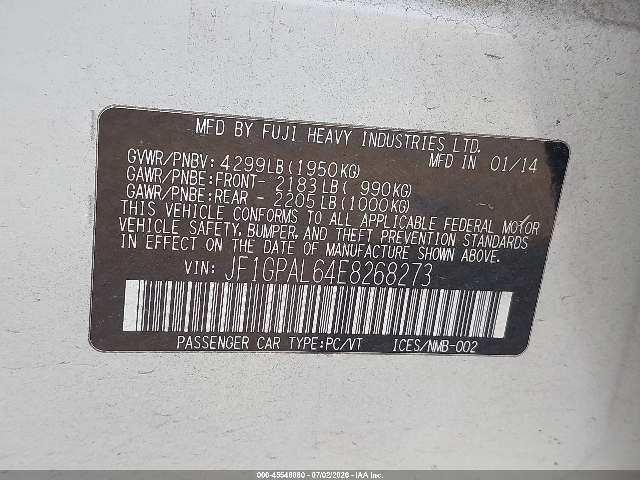 2014 Subaru Impreza 2.0i Sport Premium White vin: JF1GPAL64E8268273