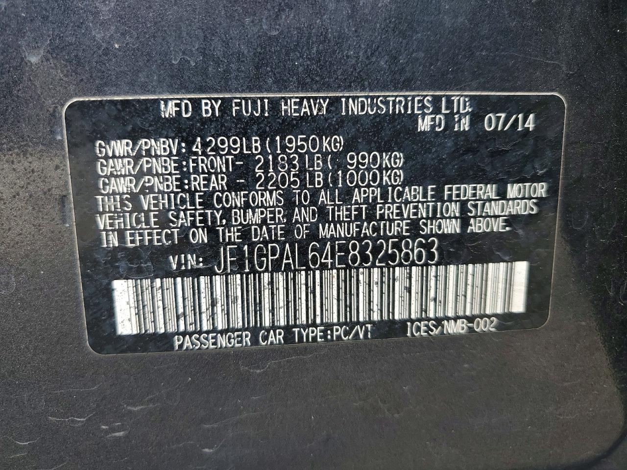 2014 Subaru Impreza Sport Premium Black vin: JF1GPAL64E8325863