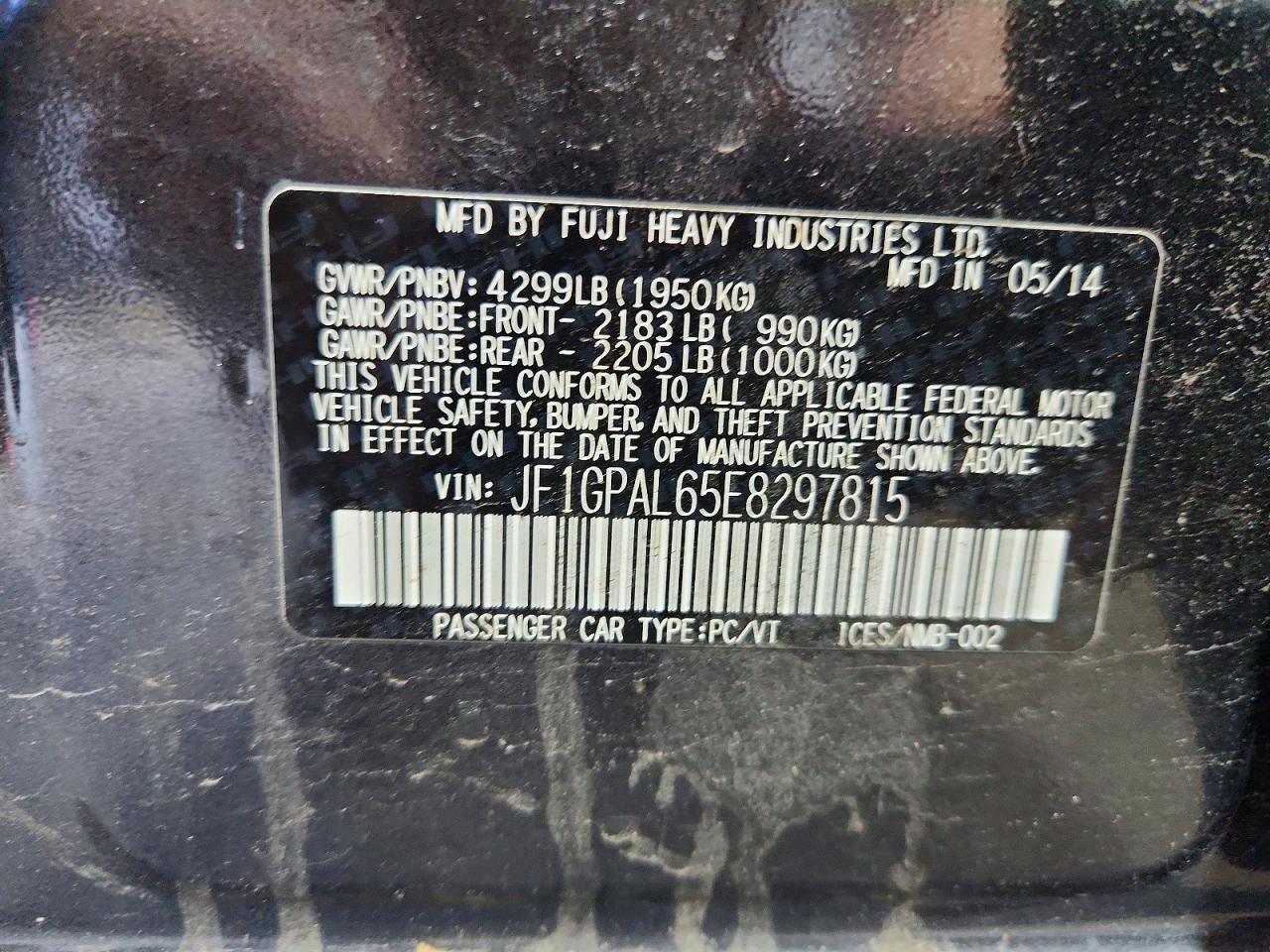 2014 Subaru Impreza Sport Premium Charcoal vin: JF1GPAL65E8297815