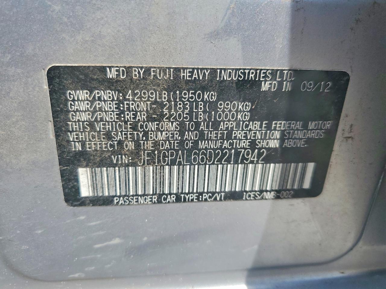 2013 Subaru Impreza Sport Premium Silver vin: JF1GPAL66D2217942