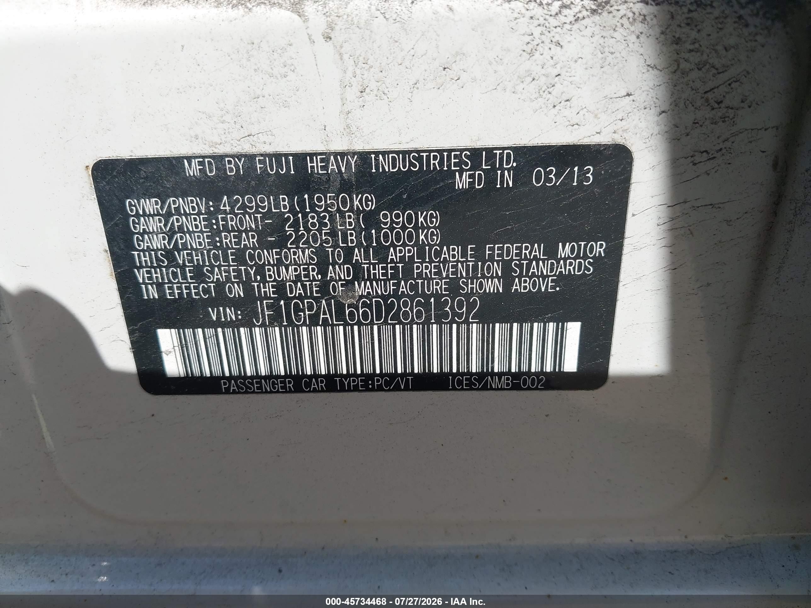 2013 Subaru Impreza 2.0i Sport Premium White vin: JF1GPAL66D2861392