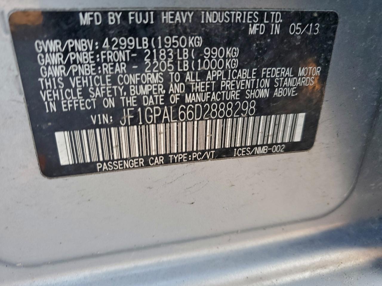 2013 Subaru Impreza Sport Premium Silver vin: JF1GPAL66D2888298