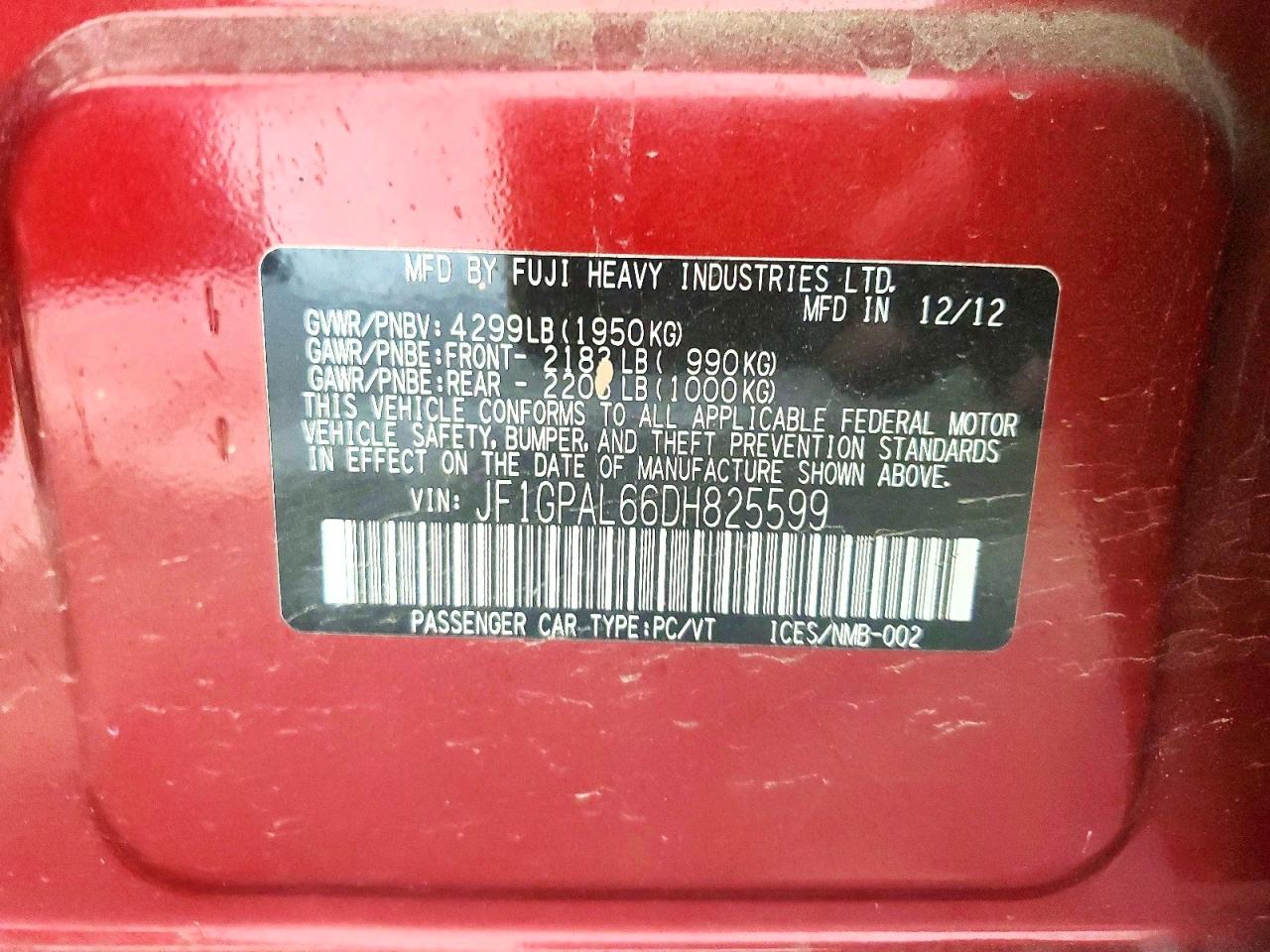 2013 Subaru Impreza Sport Premium Red vin: JF1GPAL66DH825599
