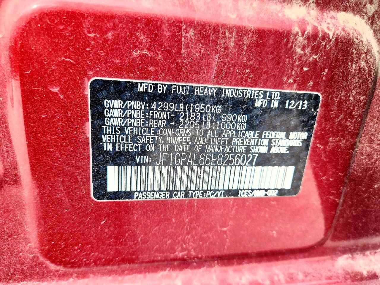 2014 Subaru Impreza Sport Premium Red vin: JF1GPAL66E8256027