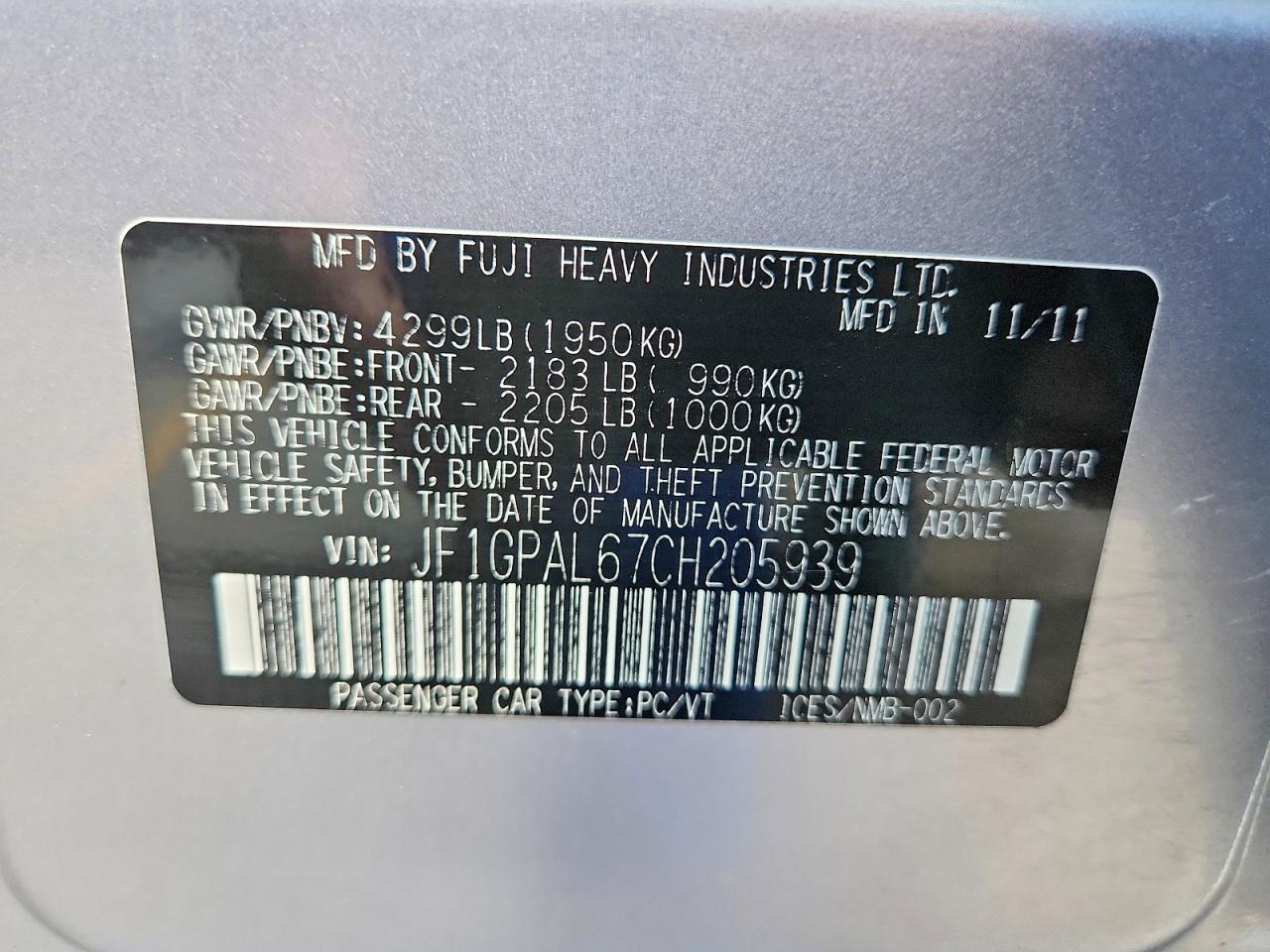 2012 Subaru Impreza Sport Premium Silver vin: JF1GPAL67CH205939