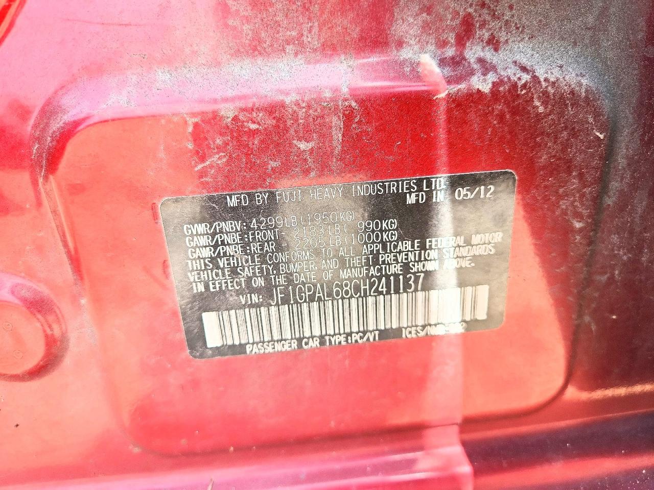 2012 Subaru Impreza Sport Premium Red vin: JF1GPAL68CH241137
