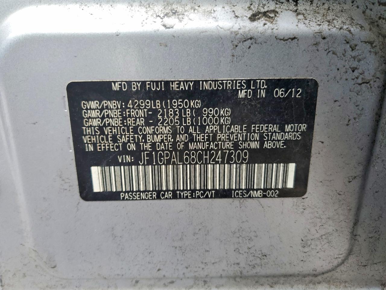 2012 Subaru Impreza Sport Premium Silver vin: JF1GPAL68CH247309